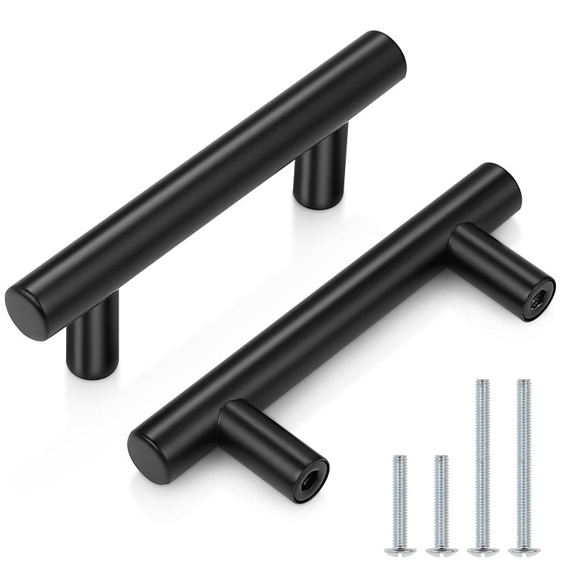 Probrico 30 Pack| 4 Inch Black Cabinet Handles with 2-1/2 Inch Hole Center Stainless Steel Cabinet Pulls Round T Bar Kitchen Cabinet Hardware Door Handles  Drawer Dresser Pulls 64mm Hole Centers - Image 1